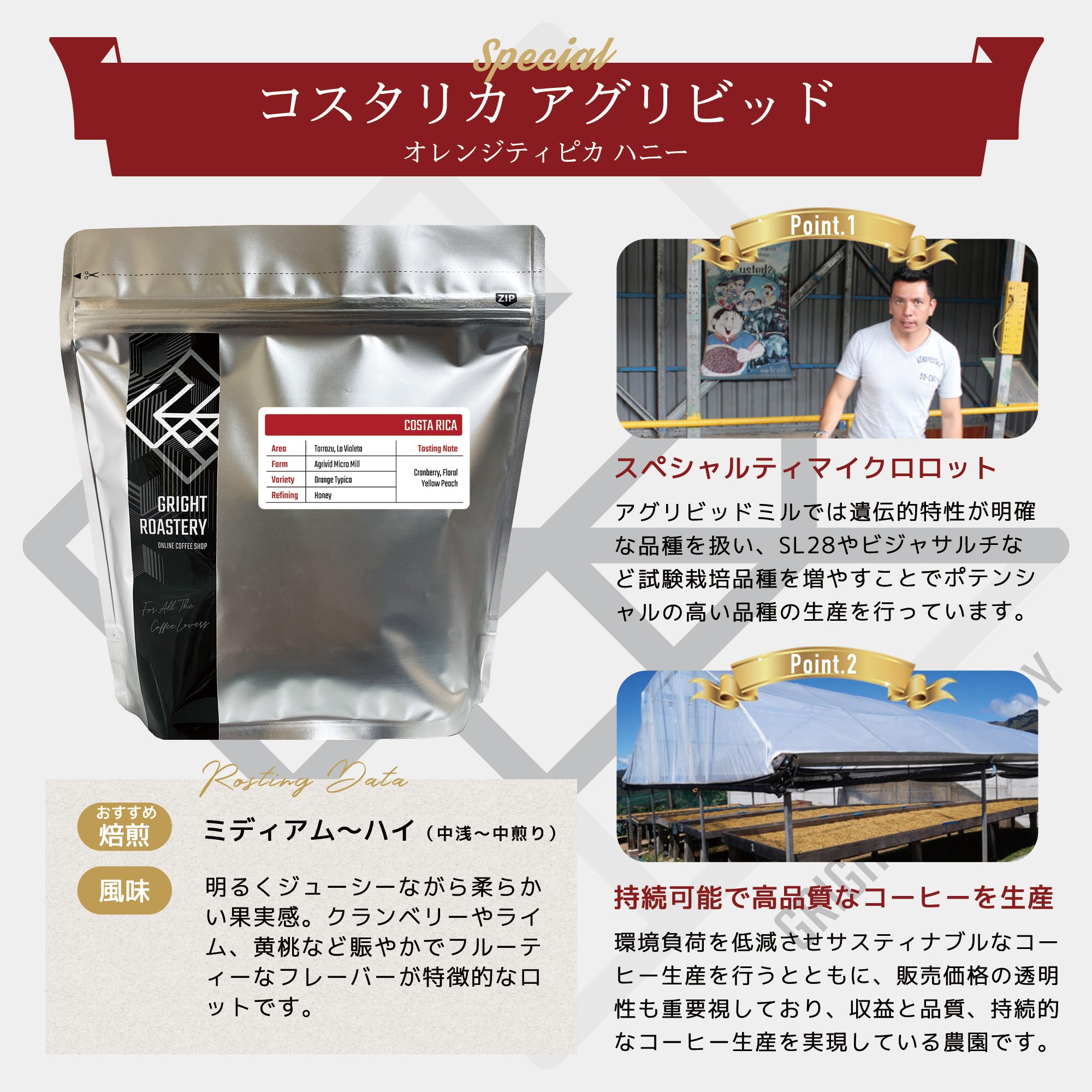 コスタリカアグリビッド オレンジティピカ ハニー コーヒー豆