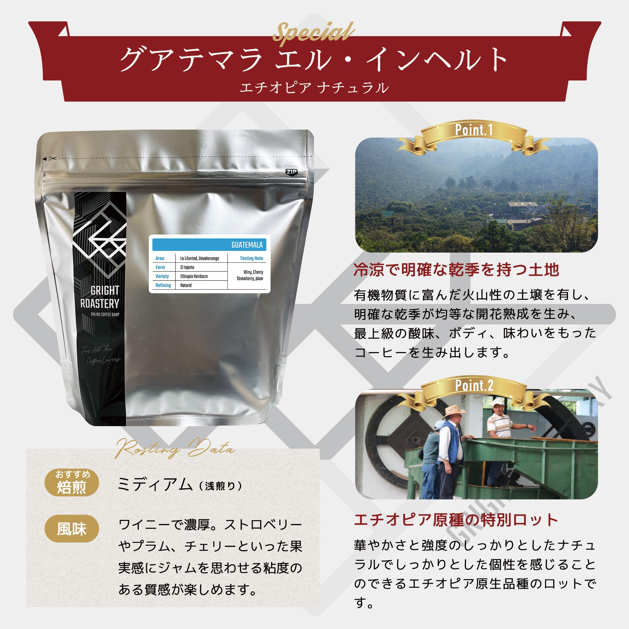 グァテマラ エルインヘルト農園 エチオピア ナチュラル コーヒー豆