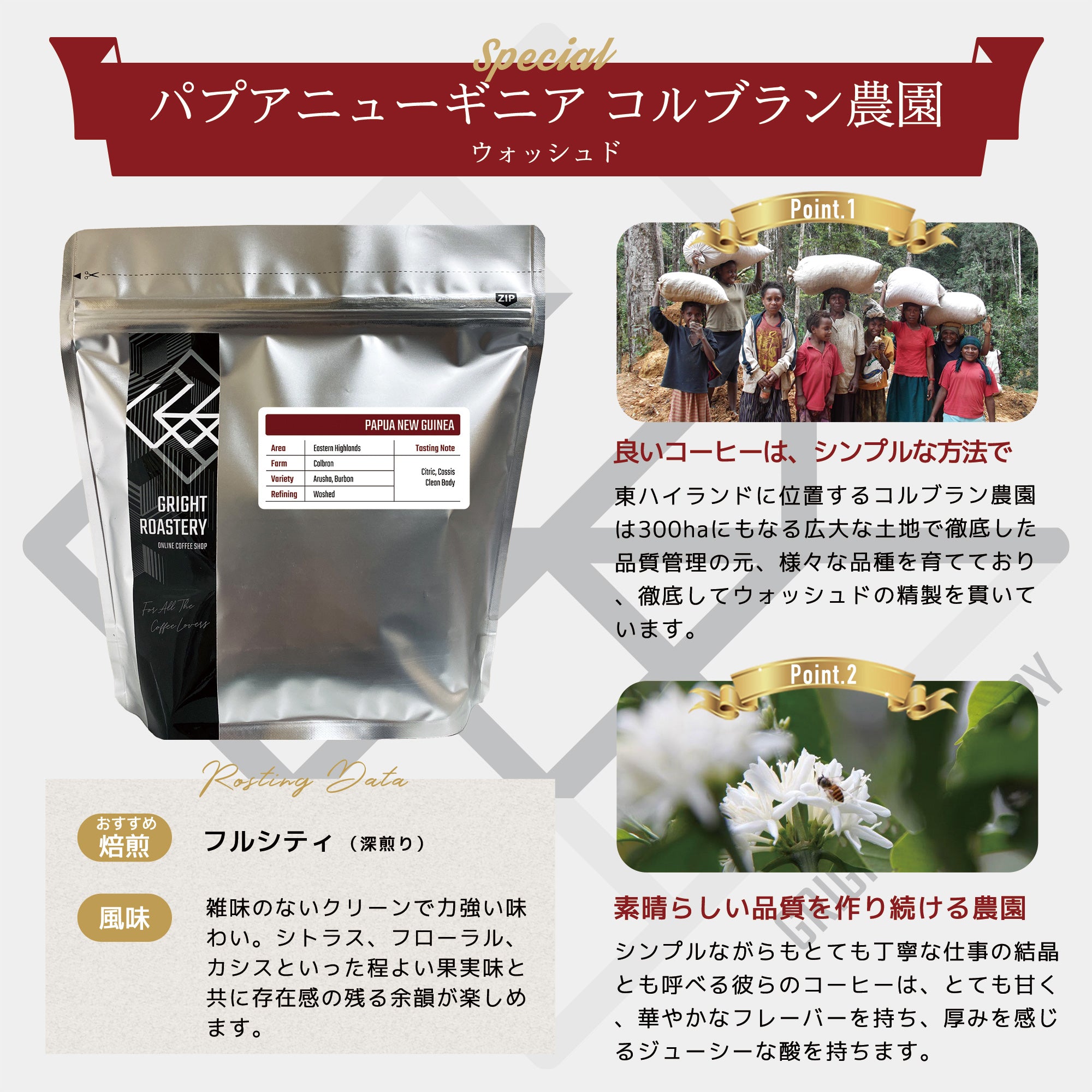 パプアニューギニア コルブラン農園 A ウォッシュド コーヒー豆