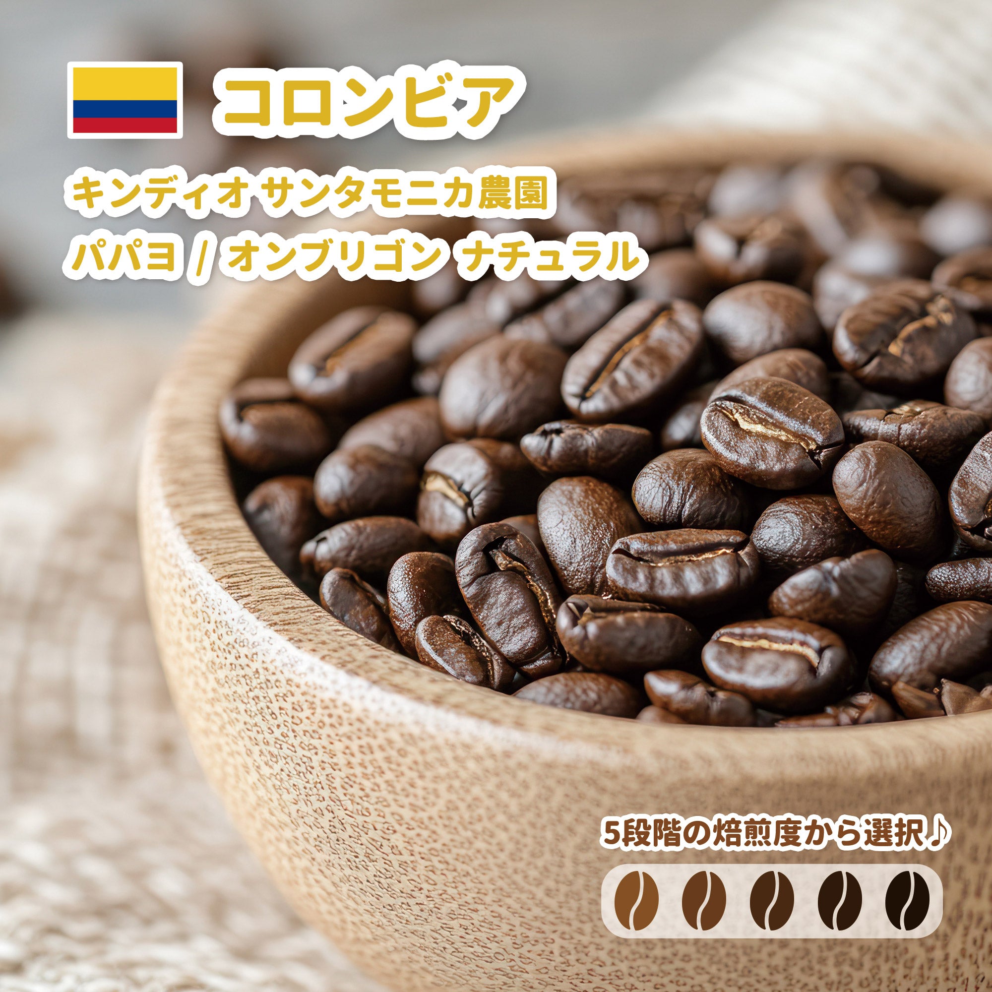 コロンビア キンディオ サンタモニカ農園 パパヨ / オンブリゴン - ナチュラル コーヒー豆