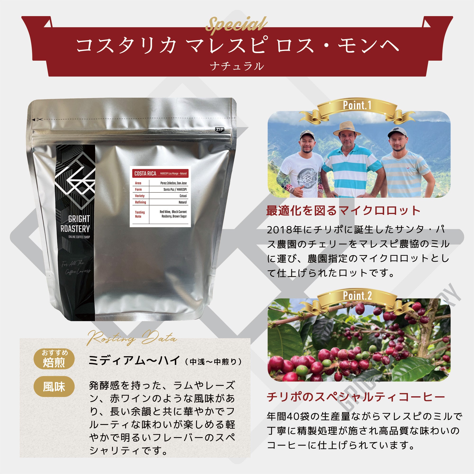 コスタリカ マレスピ ロス・モンヘ ナチュラル コーヒー豆