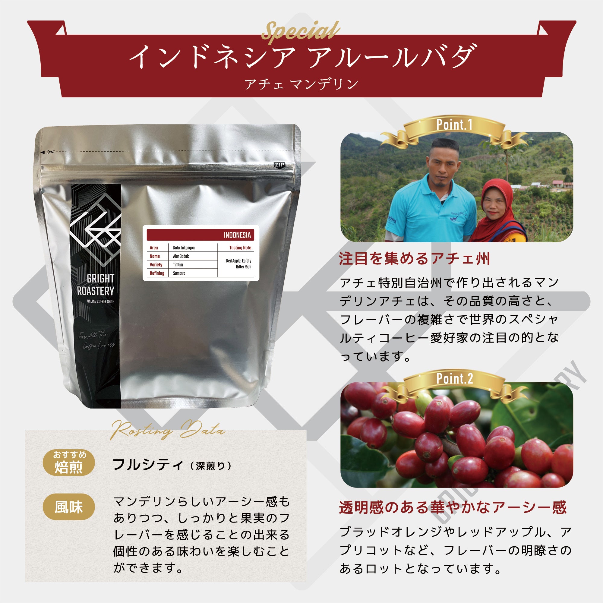 インドネシア アチェ アルールバダ マンデリン コーヒー豆