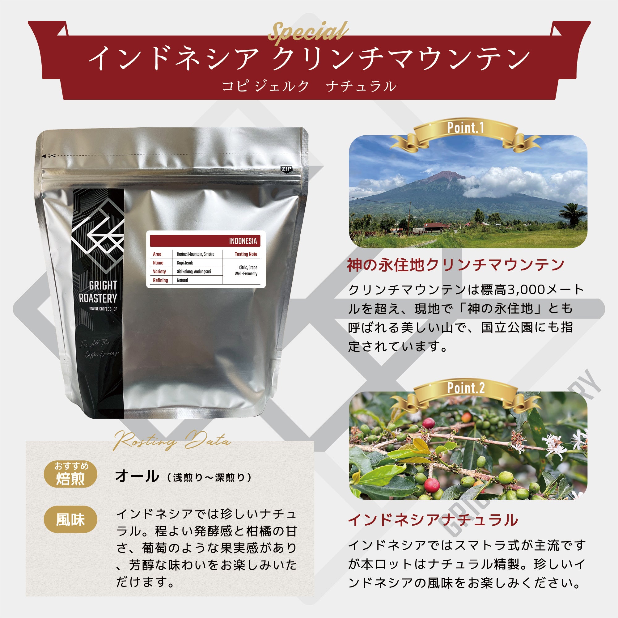 インドネシア クリンチマウンテン コピ ジェルク ナチュラル コーヒー